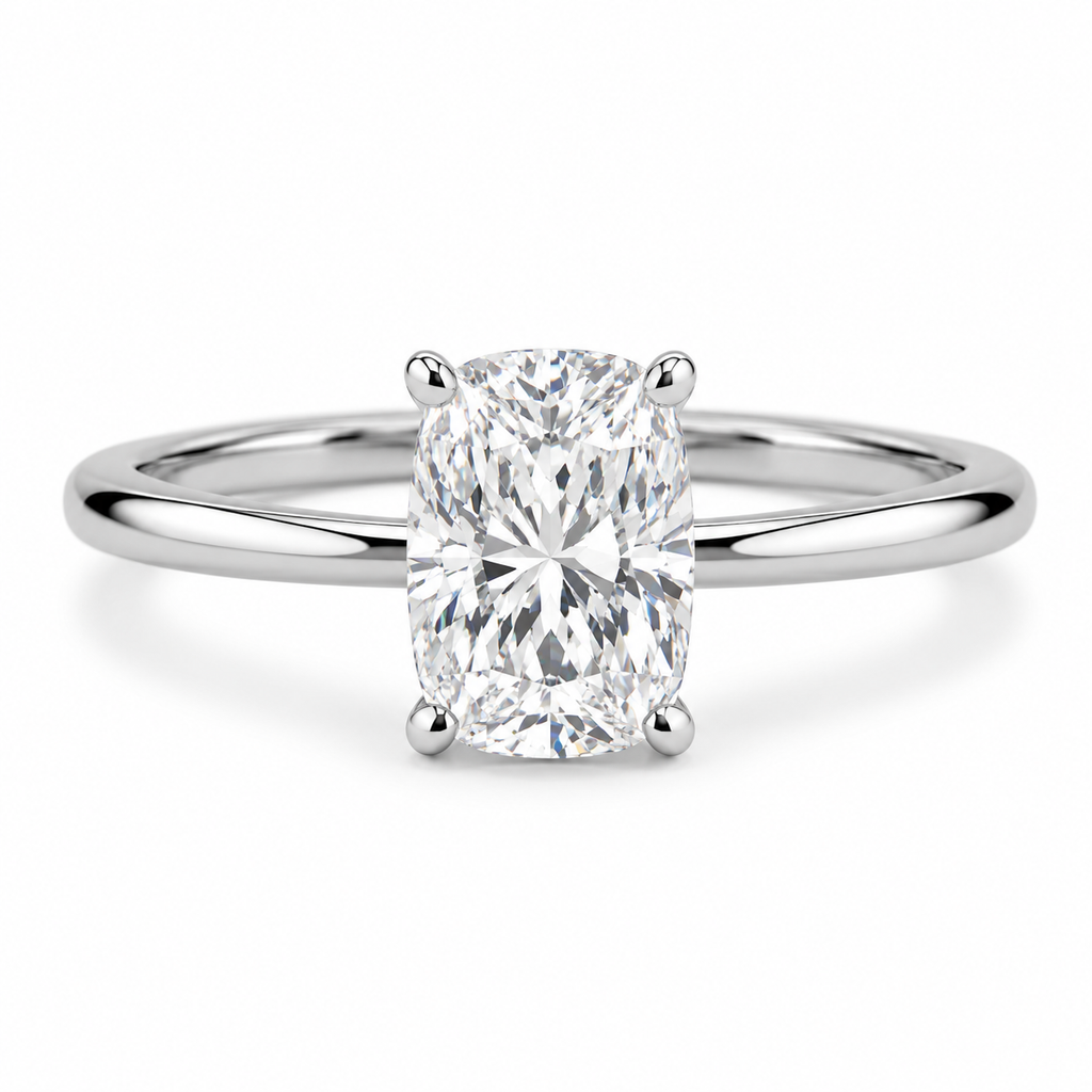 Elongated Cushion Solitaire Diamond Engagement Ring