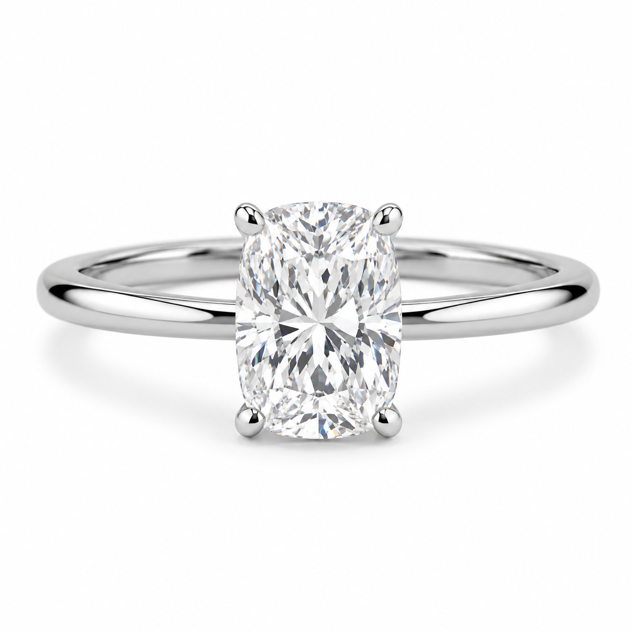 Elongated Cushion Solitaire Diamond Engagement Ring