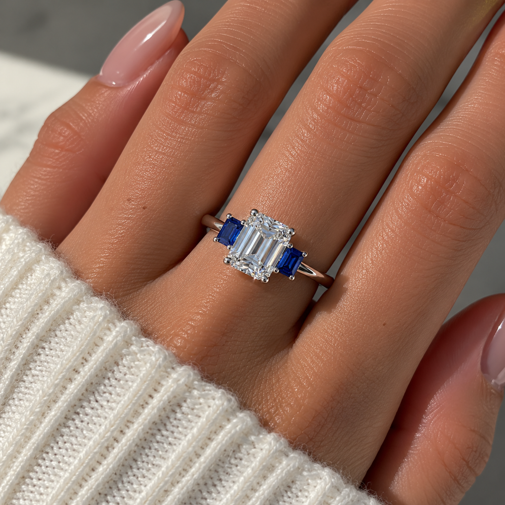 Saphira Emerald Cut Diamond Engagement Ring