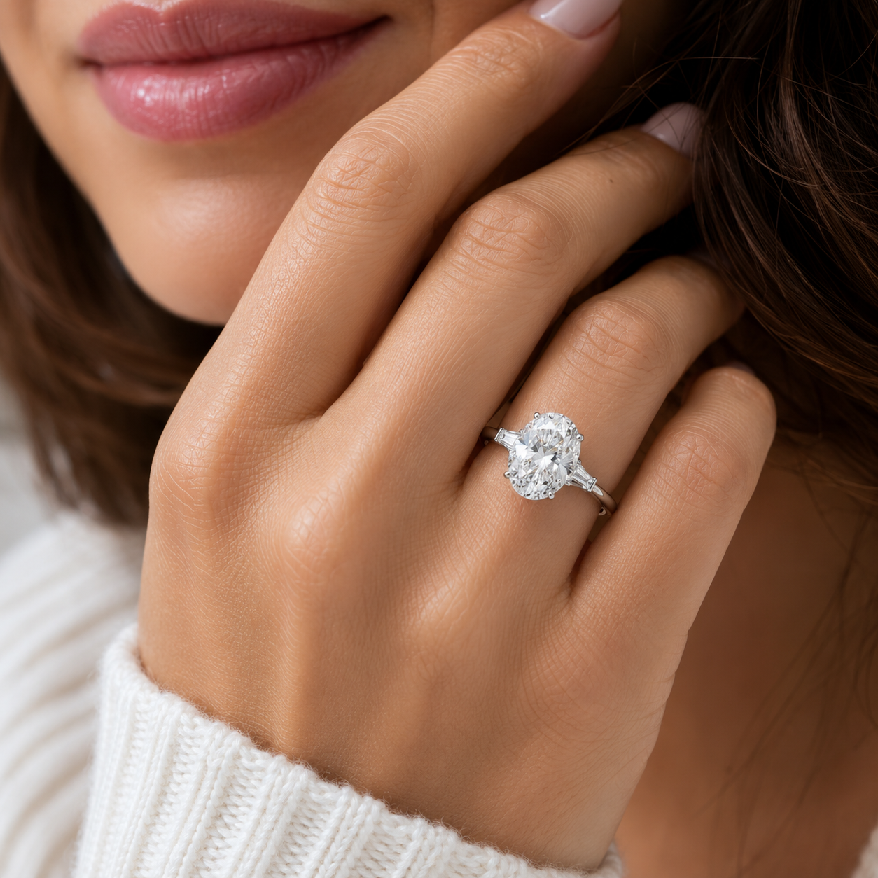 Lumina Oval Three-Stone Diamond Engagement Ring