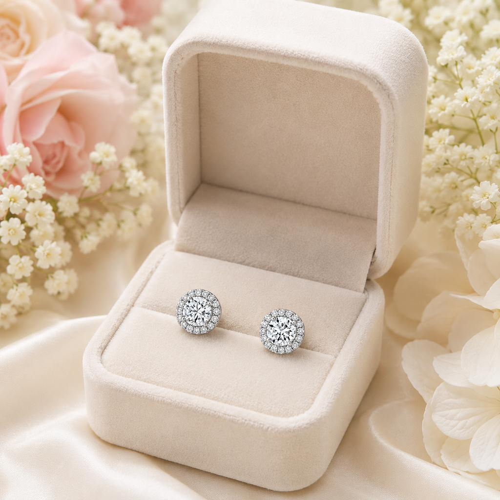 Halo Diamond Stud Earrings