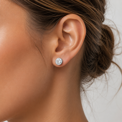 Bezel-Set Diamond Stud Earrings