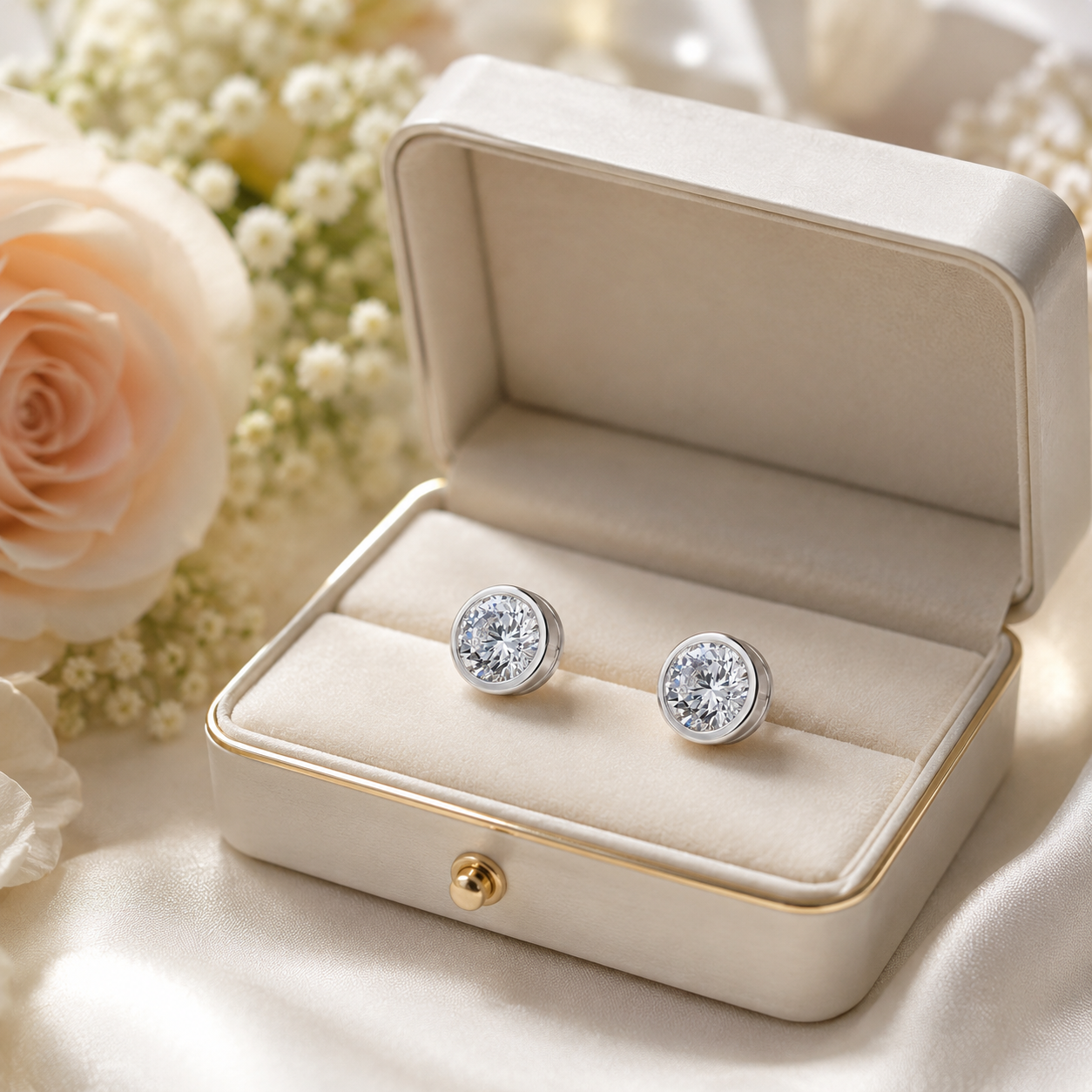 Bezel-Set Diamond Stud Earrings