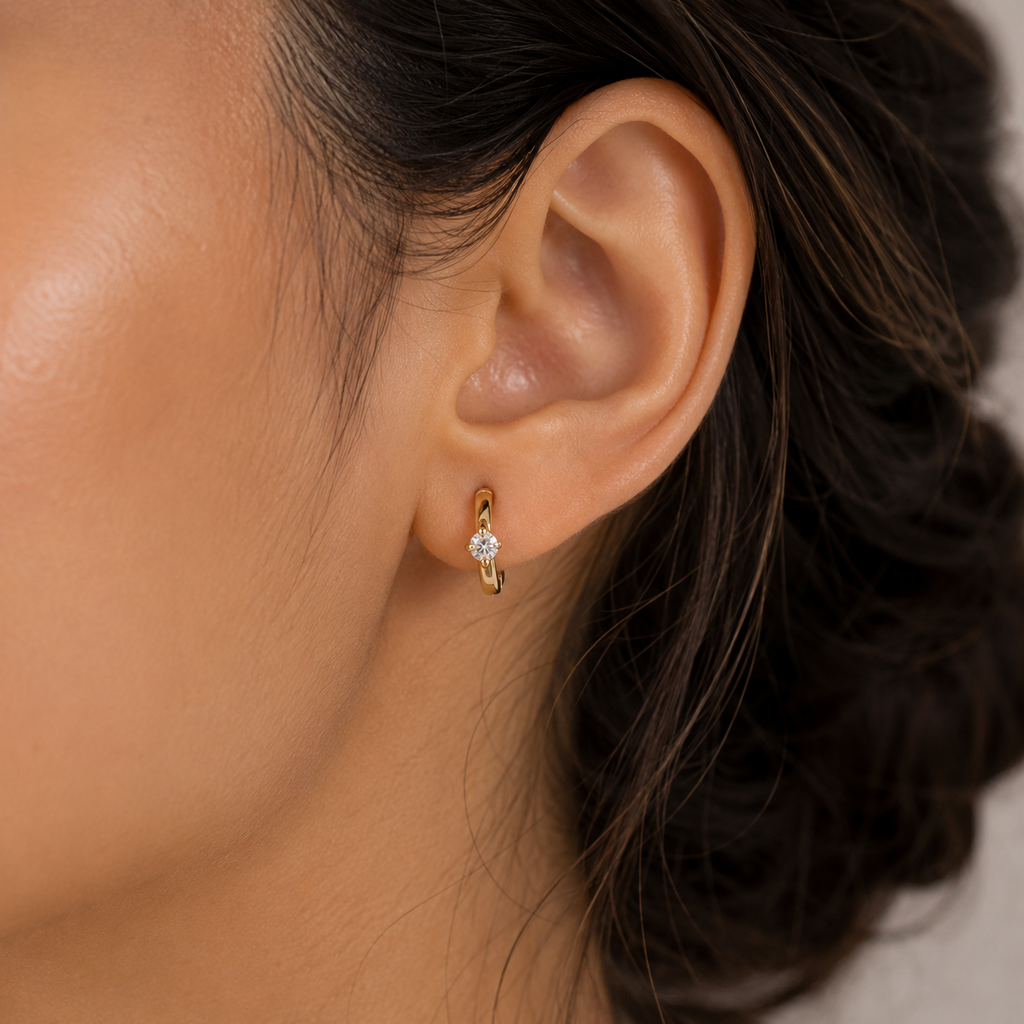 Diamond Solitaire Huggie Hoop Earrings