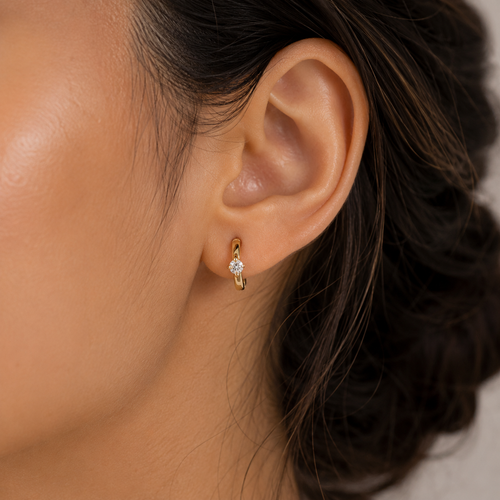 Diamond Solitaire Huggie Hoop Earrings