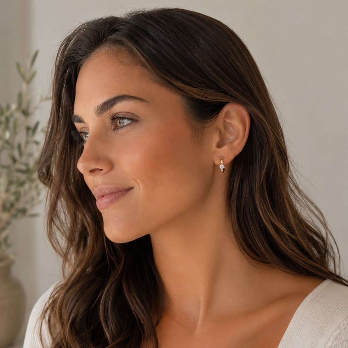 Diamond Solitaire Huggie Hoop Earrings
