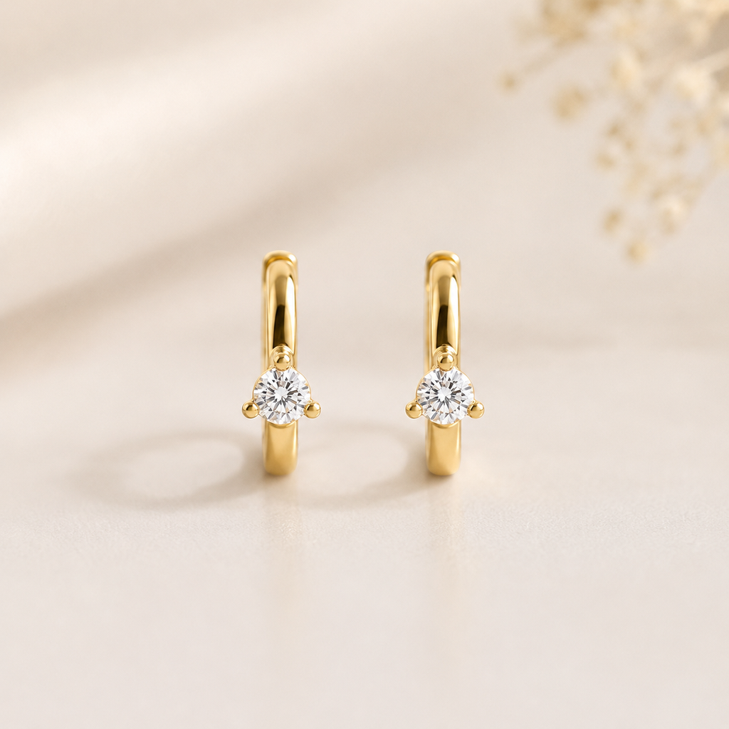 Diamond Solitaire Huggie Hoop Earrings