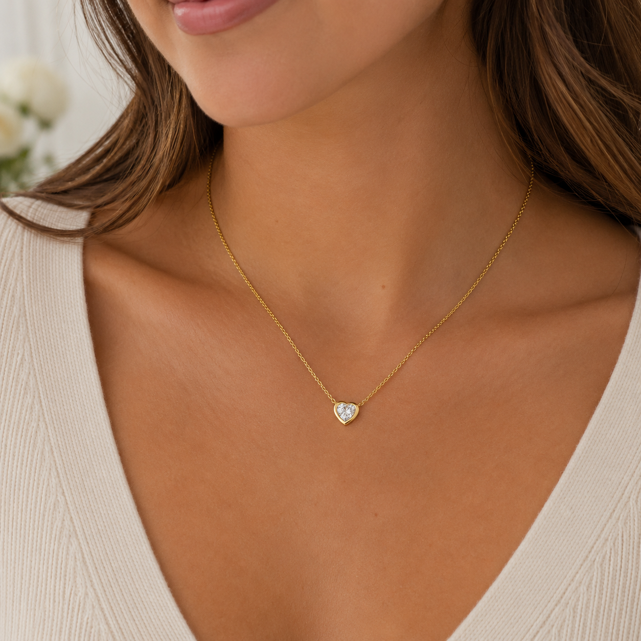 Amor Heart Diamond Solitaire Necklace
