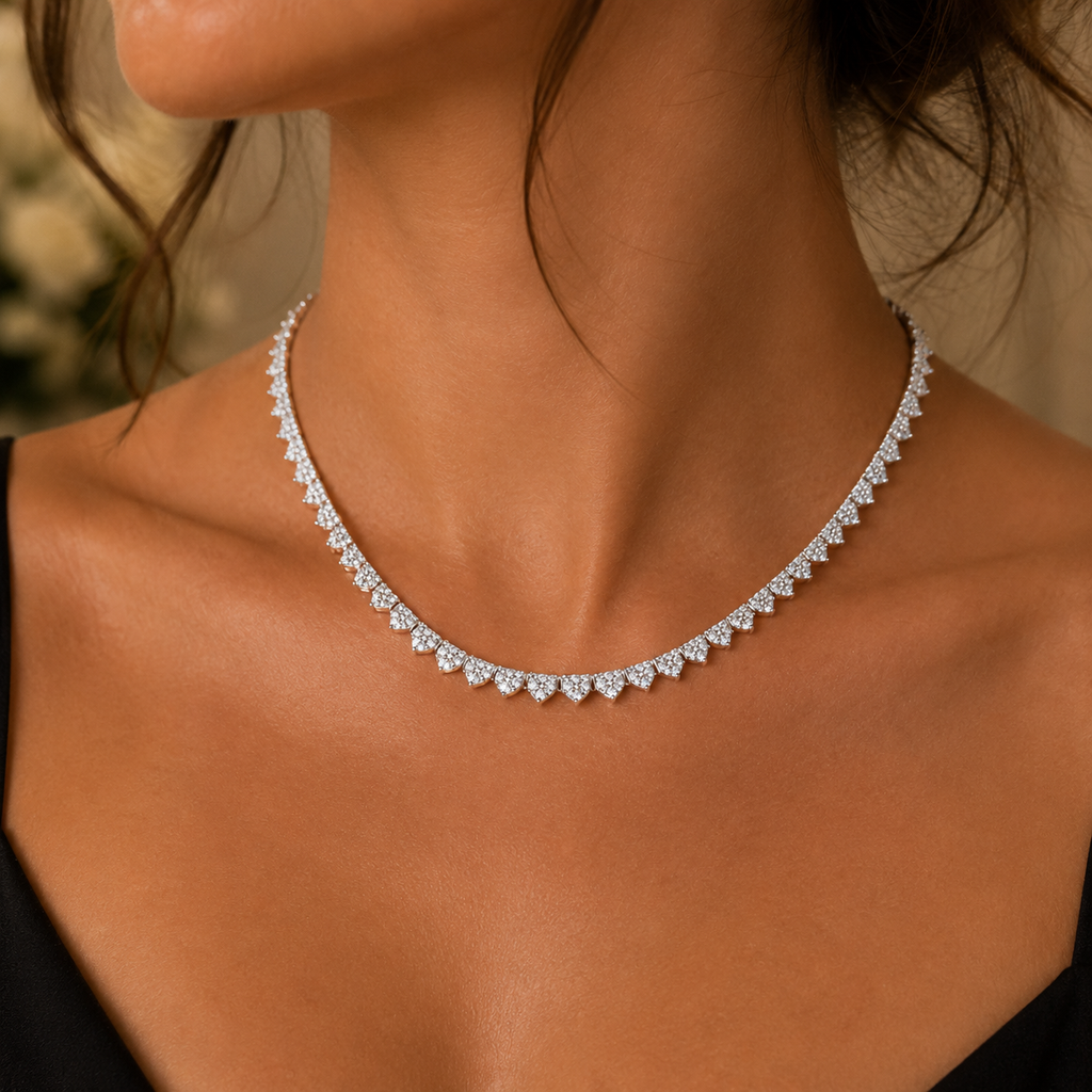 Elsa Three-Prong Diamond Tennis Necklace