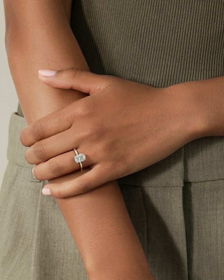 Elongated Cushion Solitaire Diamond Engagement Ring