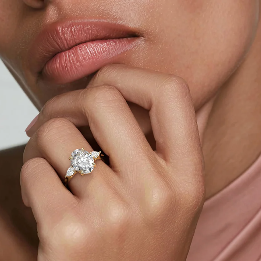 Trinity Oval Three-Stone Diamond Engagement Ring