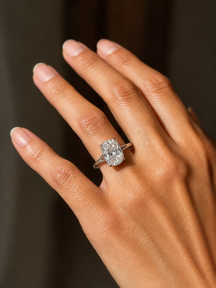 Elongated Cushion Solitaire Diamond Engagement Ring